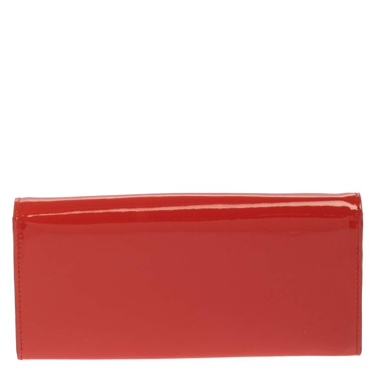 Pre Owned Miu Miu Coral Orange Vernice Leather Bow Flap Continental Wallet