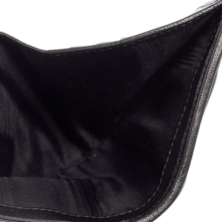 Pre Owned Miu Miu Black Matelassé Leather Crystal Embellished Flap Compact Wallet
