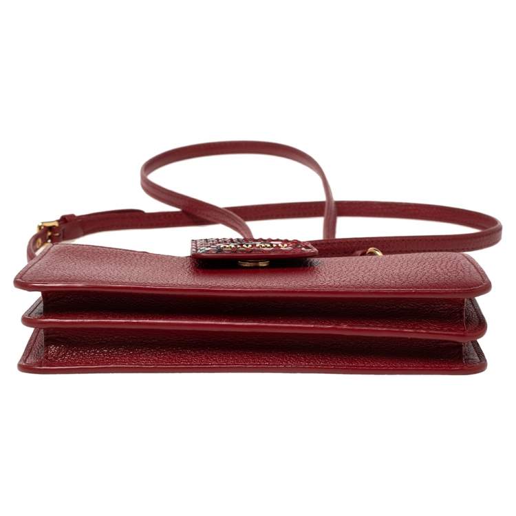 Pre Owned Miu Miu Burgundy Madras Leather and Snakeskin Clutch