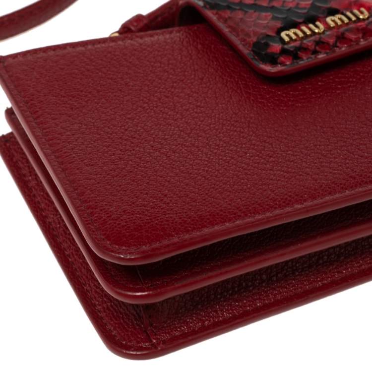 Pre Owned Miu Miu Burgundy Madras Leather and Snakeskin Clutch