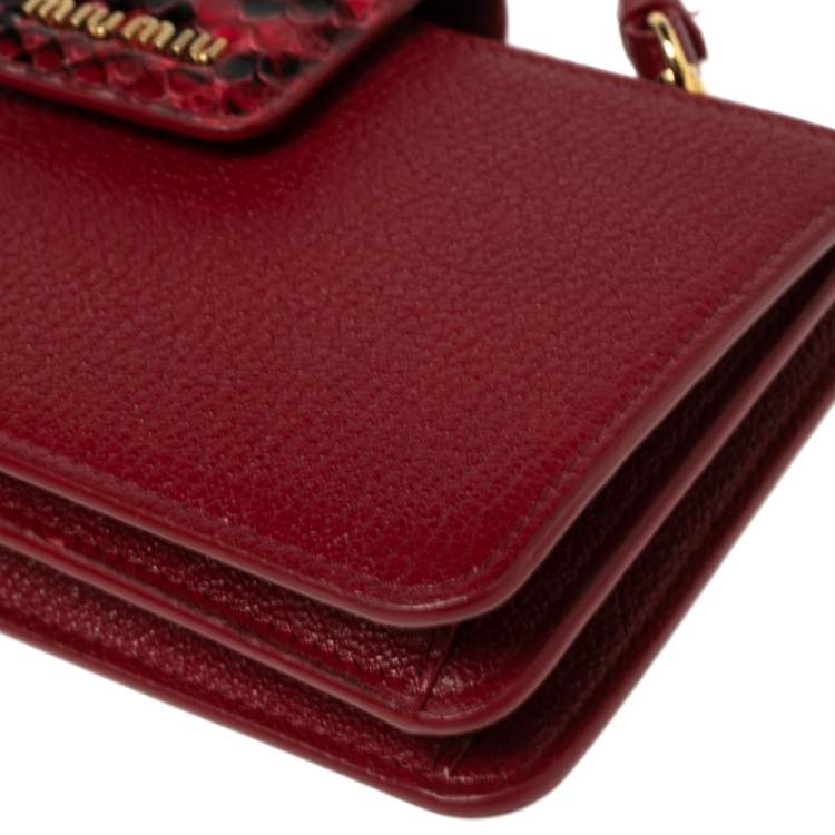 Pre Owned Miu Miu Burgundy Madras Leather and Snakeskin Clutch