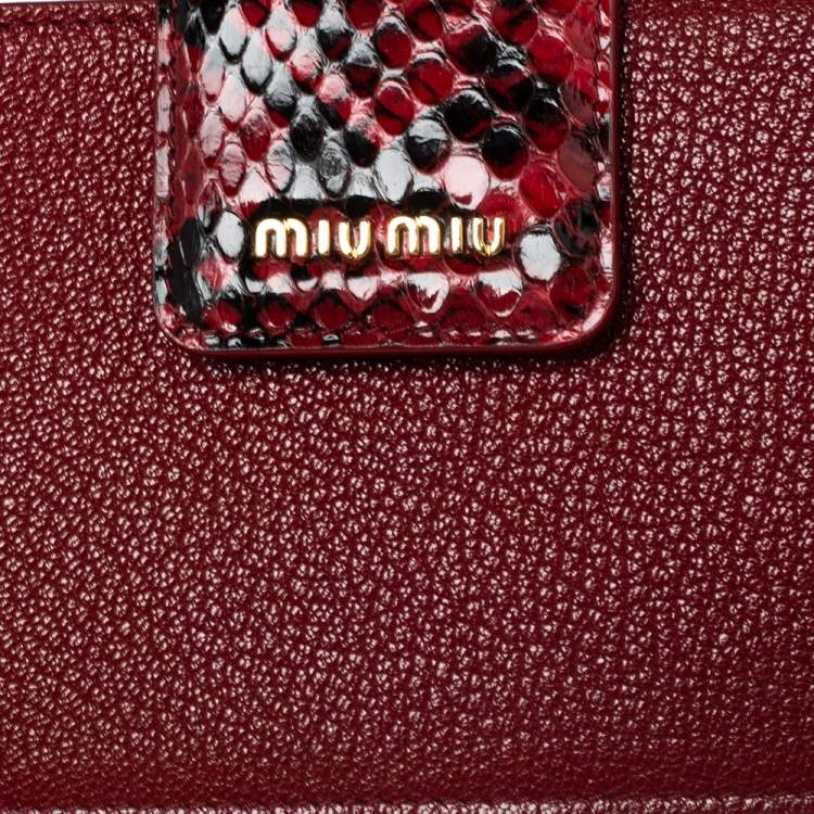 Pre Owned Miu Miu Burgundy Madras Leather and Snakeskin Clutch
