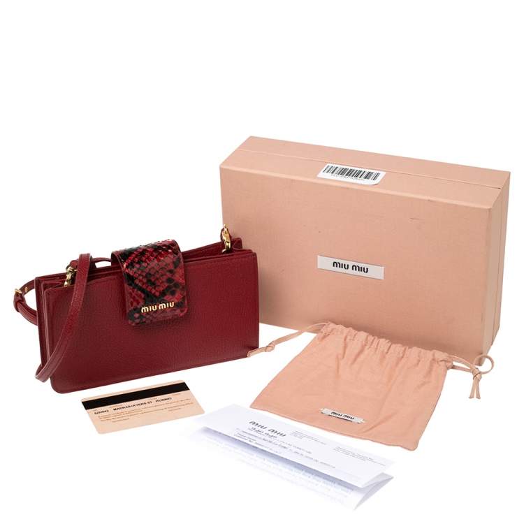 Pre Owned Miu Miu Burgundy Madras Leather and Snakeskin Clutch