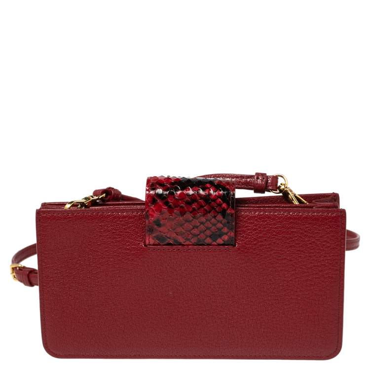 Pre Owned Miu Miu Burgundy Madras Leather and Snakeskin Clutch