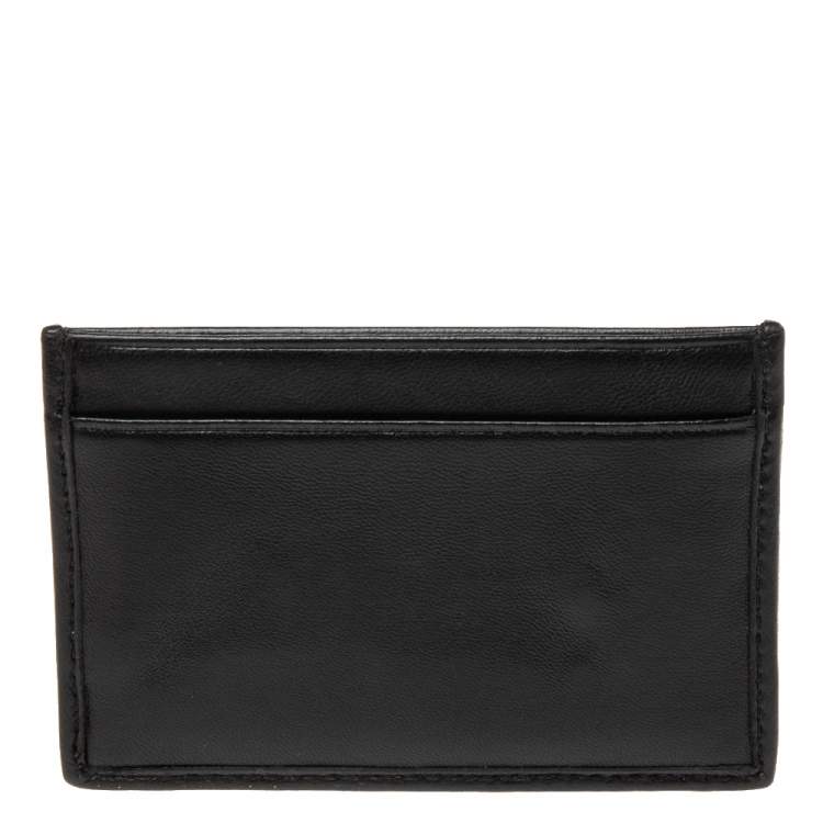 Pre Owned Miu Miu Black Matelassé Leather Crystals and Pearl Embellished Logo Card Holder