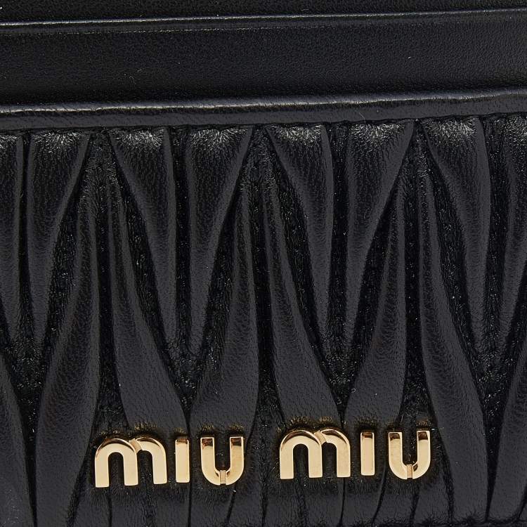Pre Owned Miu Miu Black Matelassé Leather Card Holder