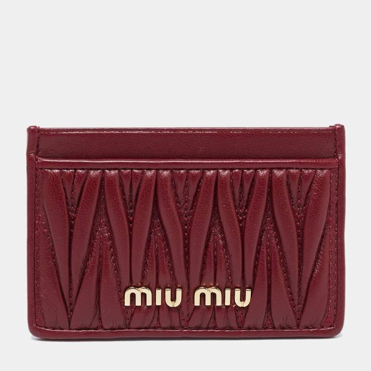 Pre Owned Miu Miu Burgundy Matelassé Leather Card Case