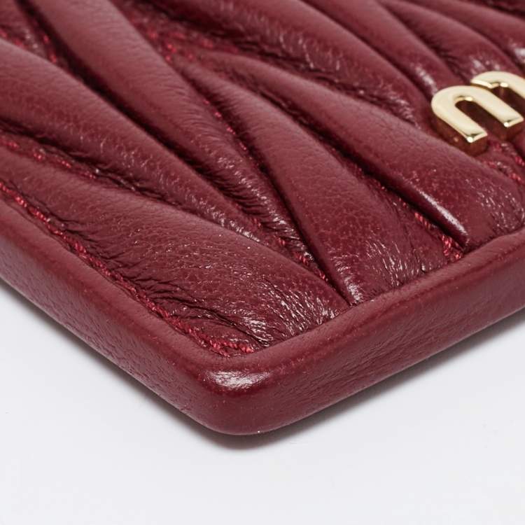 Pre Owned Miu Miu Burgundy Matelassé Leather Card Case