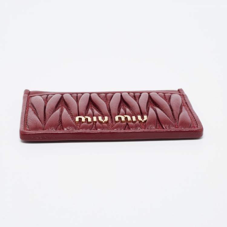 Pre Owned Miu Miu Burgundy Matelassé Leather Card Case