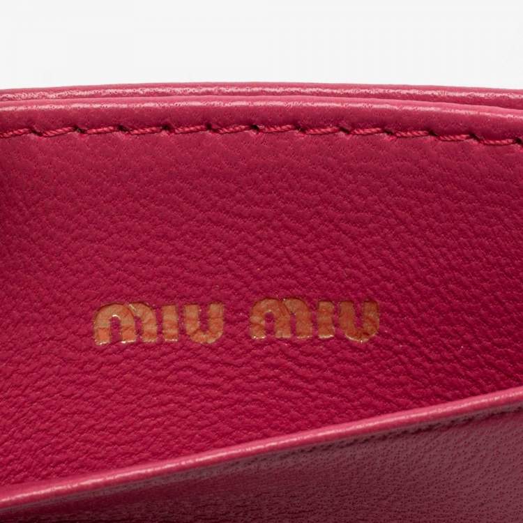Pre Owned Miu Miu Pink Quilted Leather Card Holder 