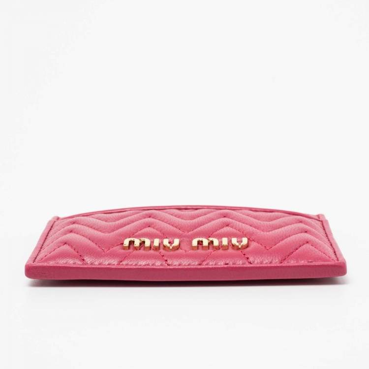 Pre Owned Miu Miu Pink Quilted Leather Card Holder 