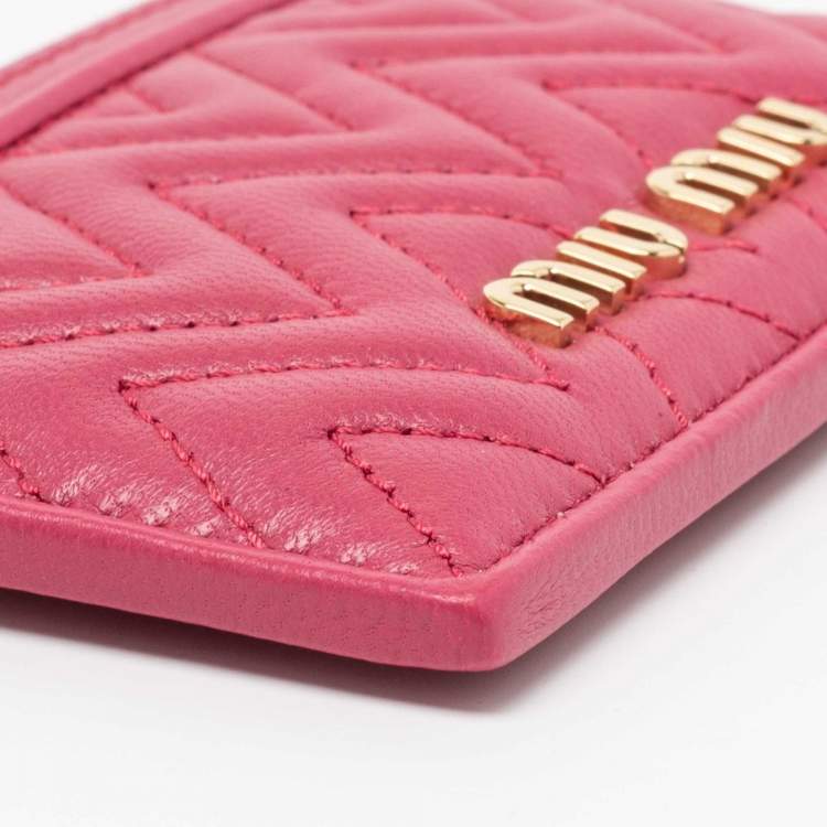 Pre Owned Miu Miu Pink Quilted Leather Card Holder 