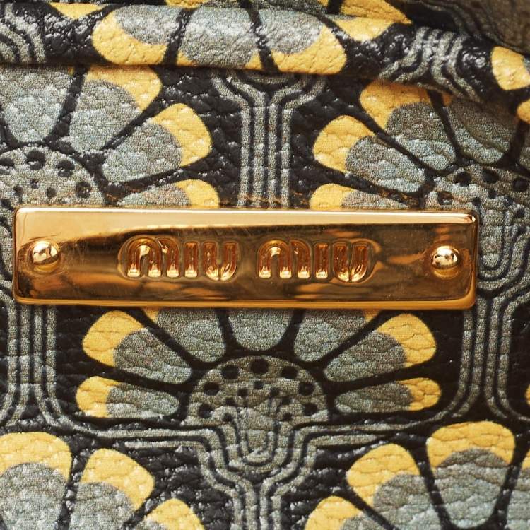 Pre Owned Miu Miu Multicolor Madras Print Leather Zip Wristlet Clutch