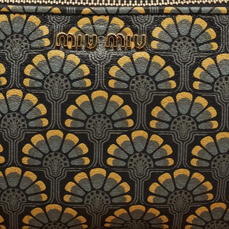 Pre Owned Miu Miu Multicolor Madras Print Leather Zip Wristlet Clutch