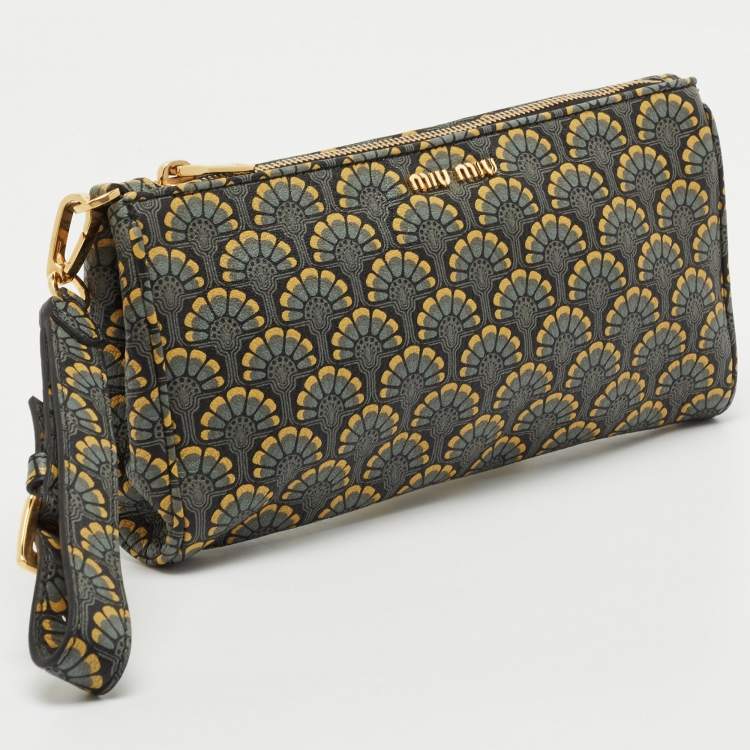 Pre Owned Miu Miu Multicolor Madras Print Leather Zip Wristlet Clutch