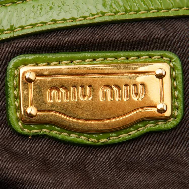 Pre Owned Miu Miu Green Patent Leather Shopper Tote
