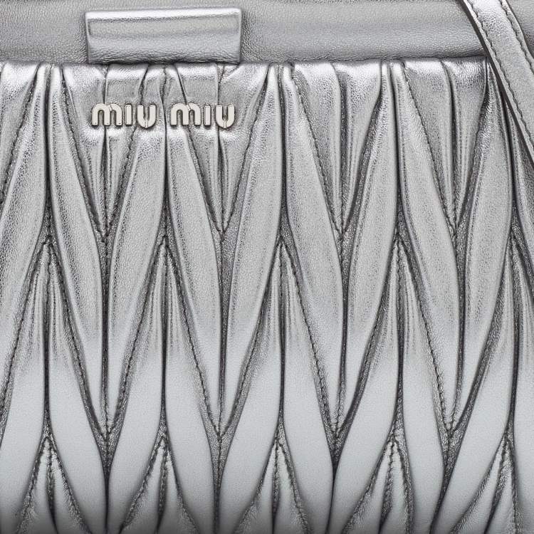 Pre Owned Miu Miu Silver Matelassé Leather Frame Crossbody Bag