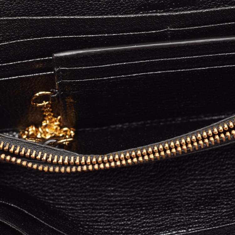 Pre Owned Miu Miu Black/Beige Leather Bow Flap Continental Wallet