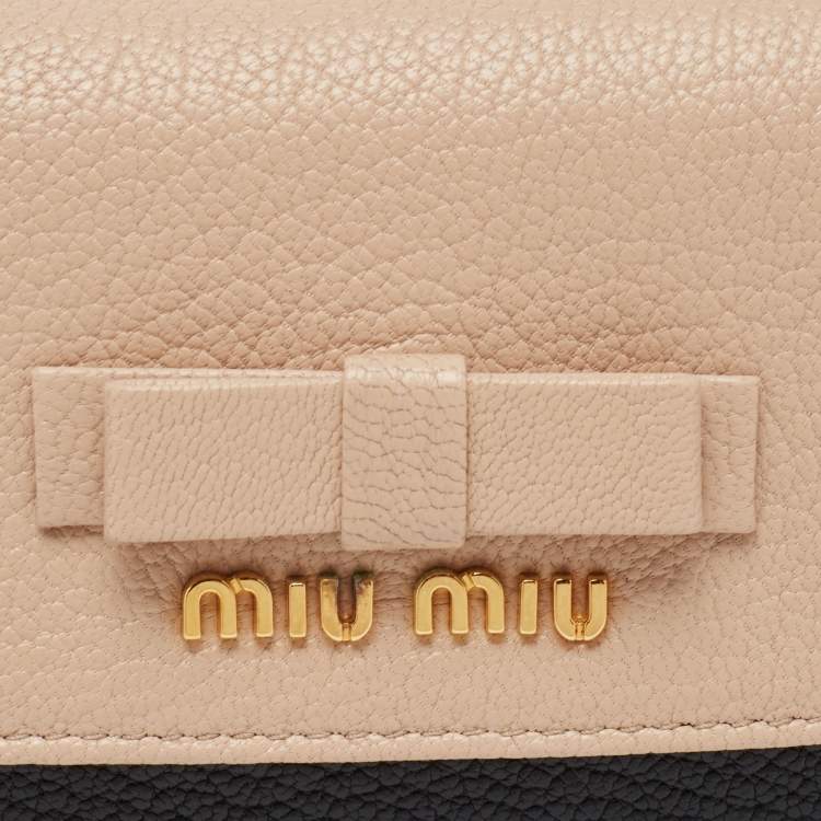 Pre Owned Miu Miu Black/Beige Leather Bow Flap Continental Wallet