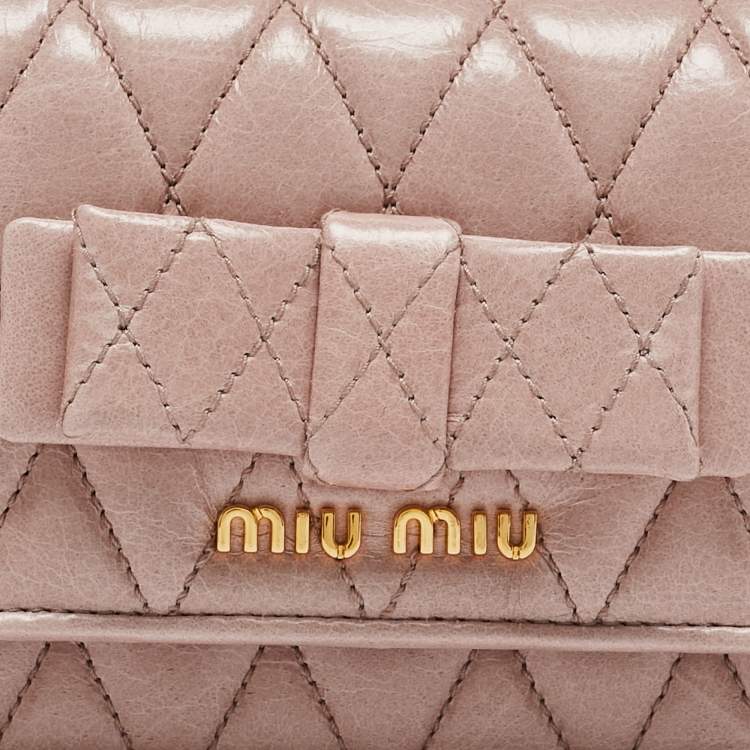 Pre Owned Miu Miu Light Pink Quilted  Leather Continental Flap Wallet