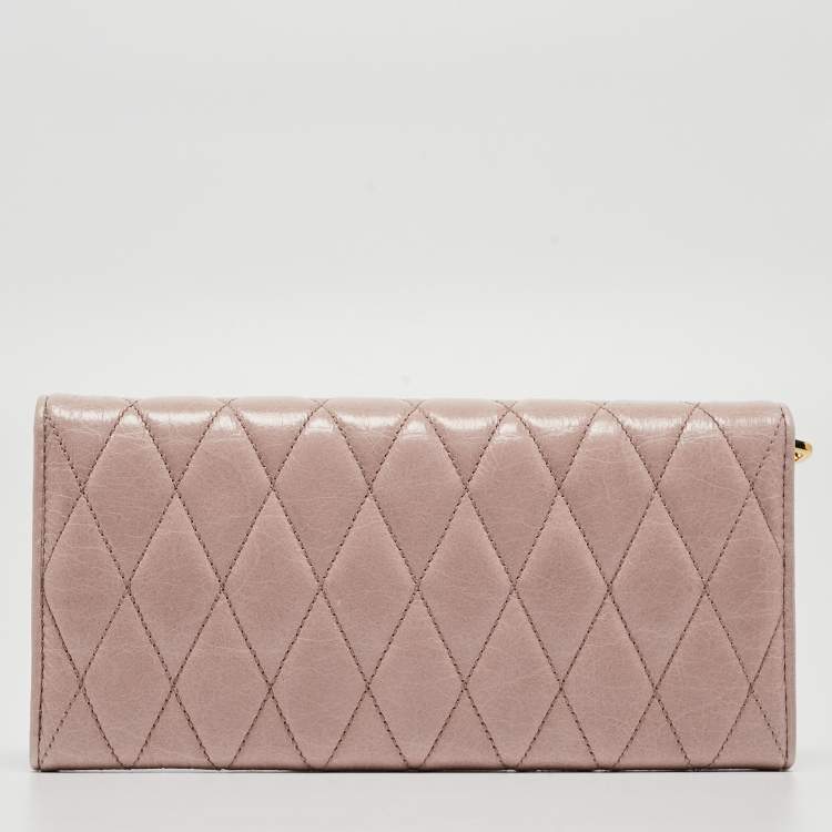Pre Owned Miu Miu Light Pink Quilted  Leather Continental Flap Wallet