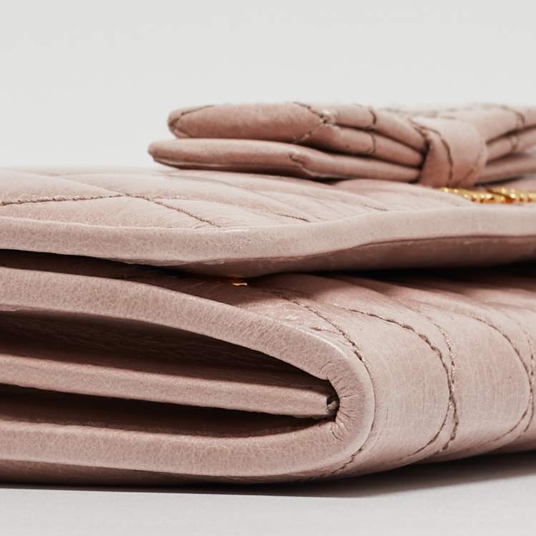 Pre Owned Miu Miu Light Pink Quilted  Leather Continental Flap Wallet