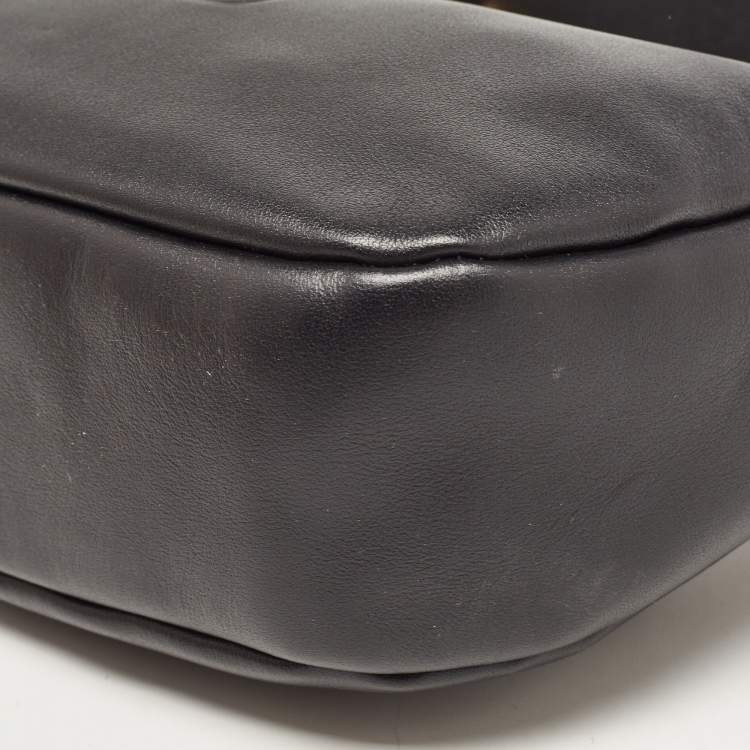 Pre Owned Miu Miu Black Logo Plaque Leather Hobo