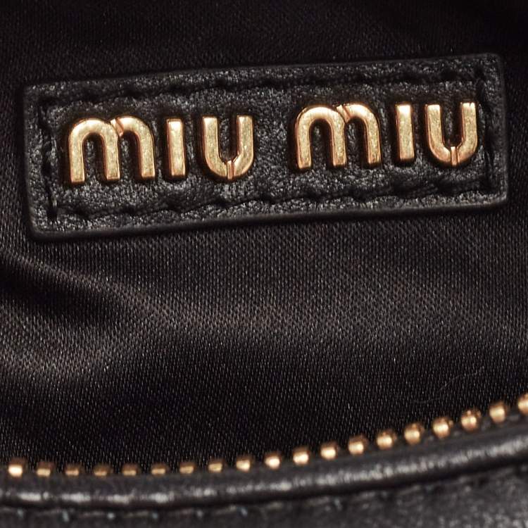 Pre Owned Miu Miu Black Logo Plaque Leather Hobo