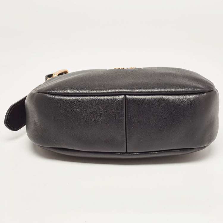 Pre Owned Miu Miu Black Logo Plaque Leather Hobo