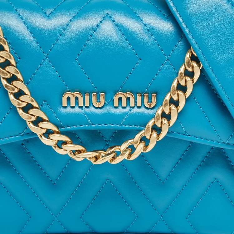 Pre Owned Miu Miu Blue Quilted Leather Chain Shoulder Bag