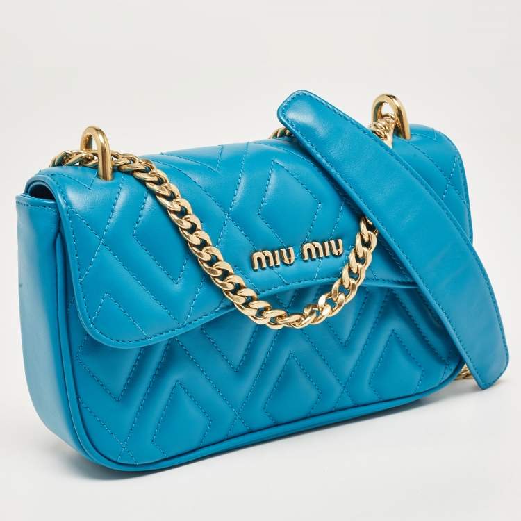 Pre Owned Miu Miu Blue Quilted Leather Chain Shoulder Bag