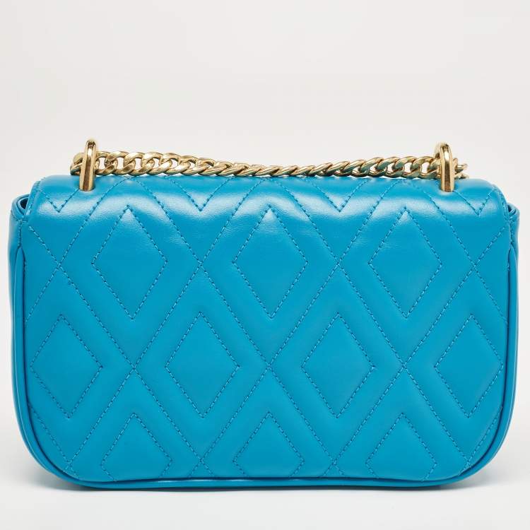 Pre Owned Miu Miu Blue Quilted Leather Chain Shoulder Bag
