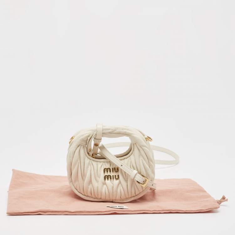 Pre Owned Miu Miu Off White Matelassé Leather Mini Wander Crossbody Bag