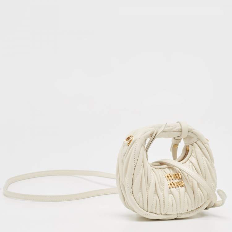 Pre Owned Miu Miu Off White Matelassé Leather Mini Wander Crossbody Bag