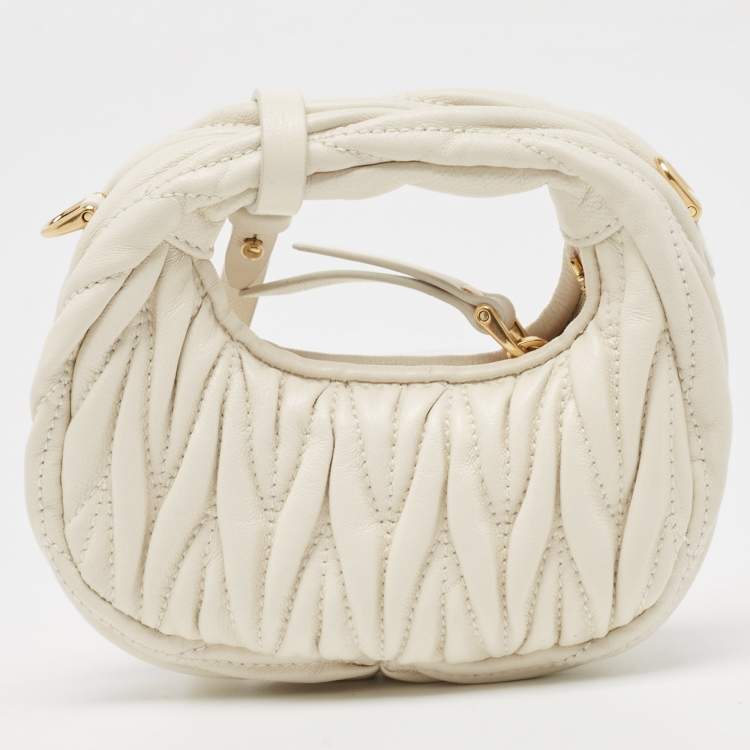 Pre Owned Miu Miu Off White Matelassé Leather Mini Wander Crossbody Bag