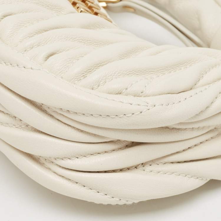 Pre Owned Miu Miu Off White Matelassé Leather Mini Wander Crossbody Bag
