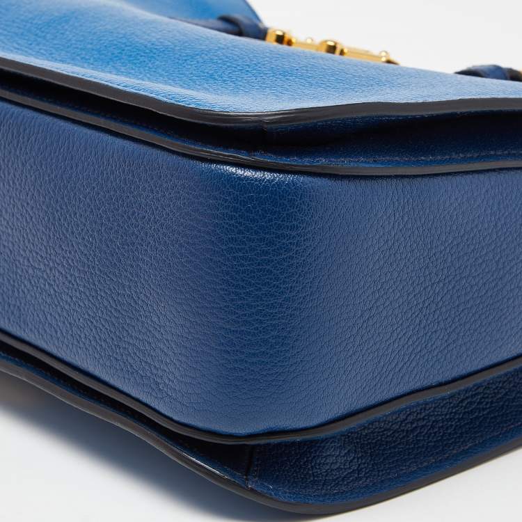 Pre Owned Miu Miu Two Tone Blue Madras Leather Pushlock Tote