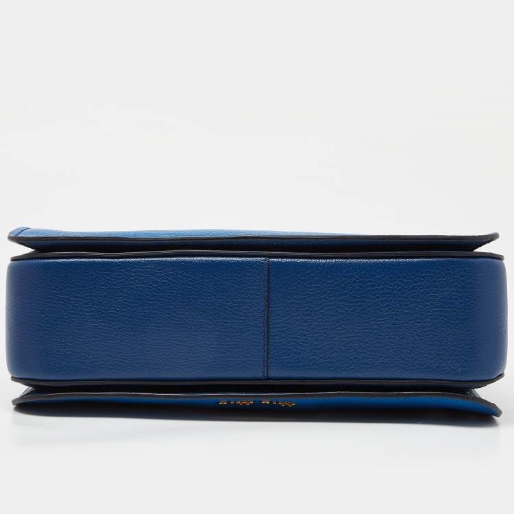 Pre Owned Miu Miu Two Tone Blue Madras Leather Pushlock Tote