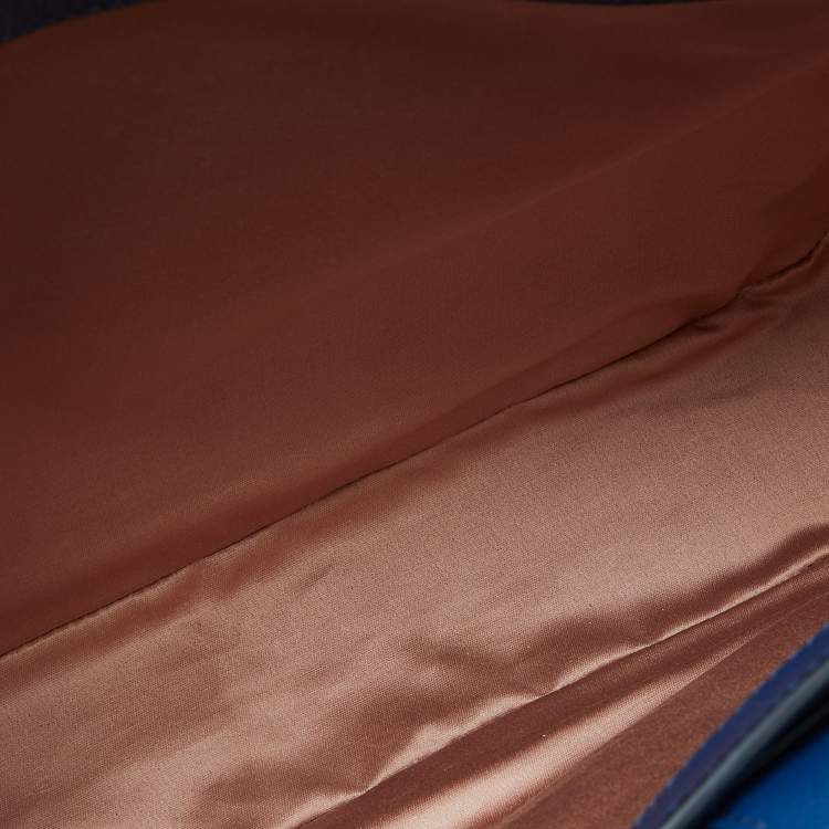 Pre Owned Miu Miu Two Tone Blue Madras Leather Pushlock Tote