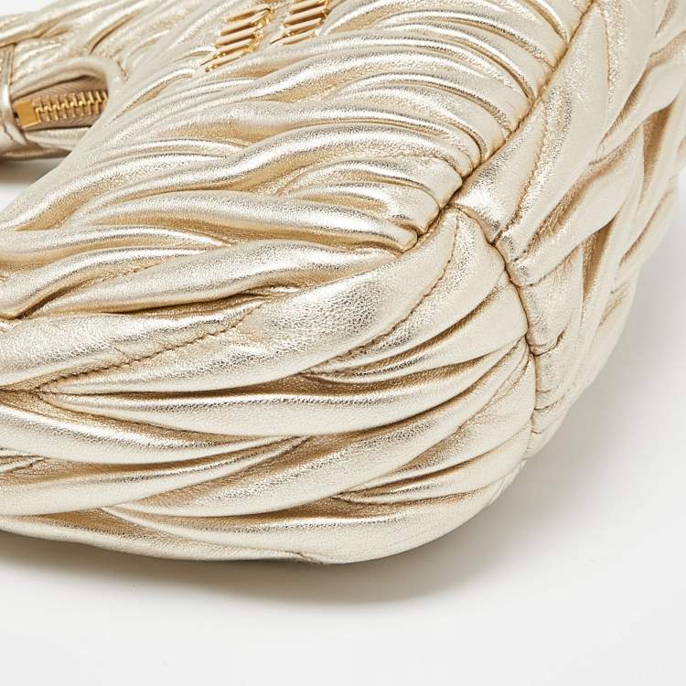 Pre Owned Miu Miu Metallic Gold Matelassé Leather Wander Bag