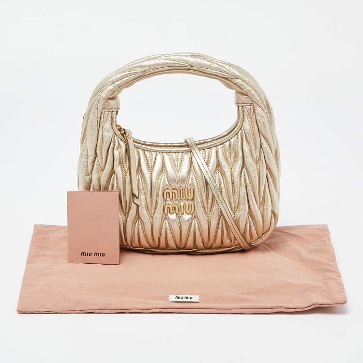 Pre Owned Miu Miu Metallic Gold Matelassé Leather Wander Bag