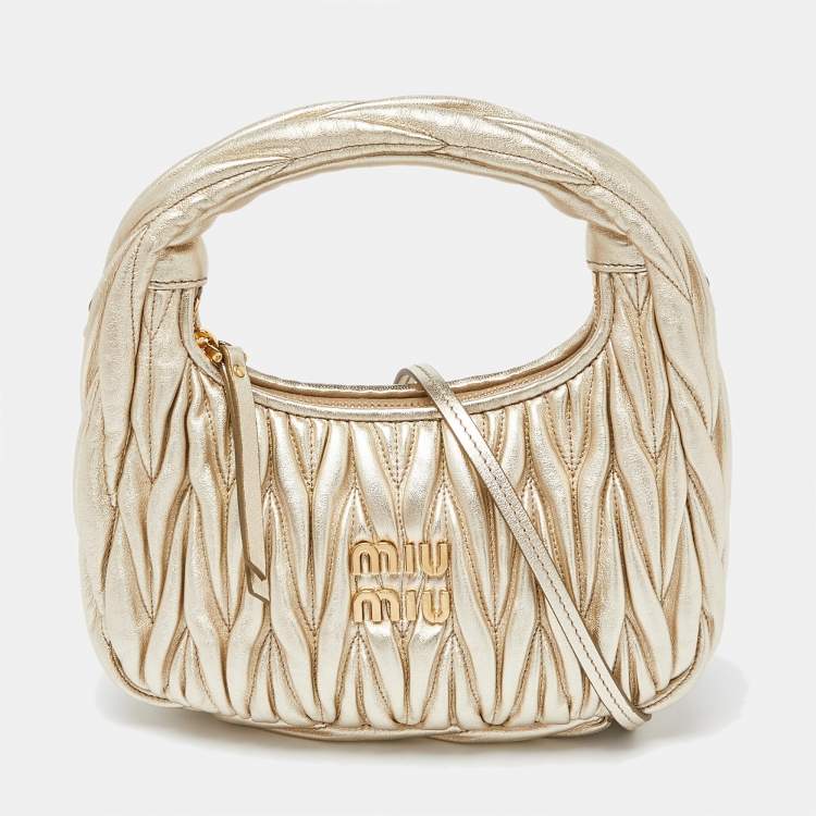 Pre Owned Miu Miu Metallic Gold Matelassé Leather Wander Bag