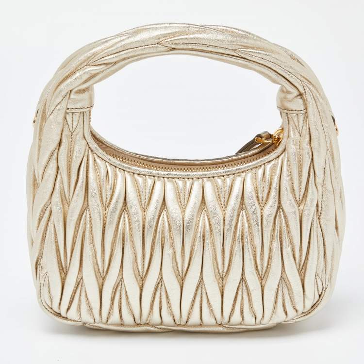 Pre Owned Miu Miu Metallic Gold Matelassé Leather Wander Bag