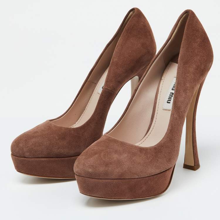 Pre Owned Miu Miu Brown Suede Platform Pumps Size 35