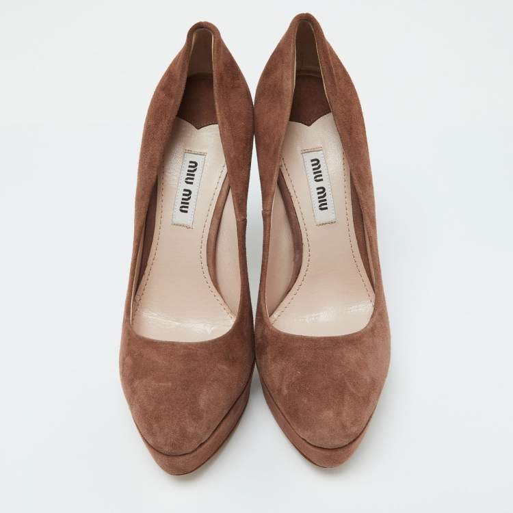 Pre Owned Miu Miu Brown Suede Platform Pumps Size 35