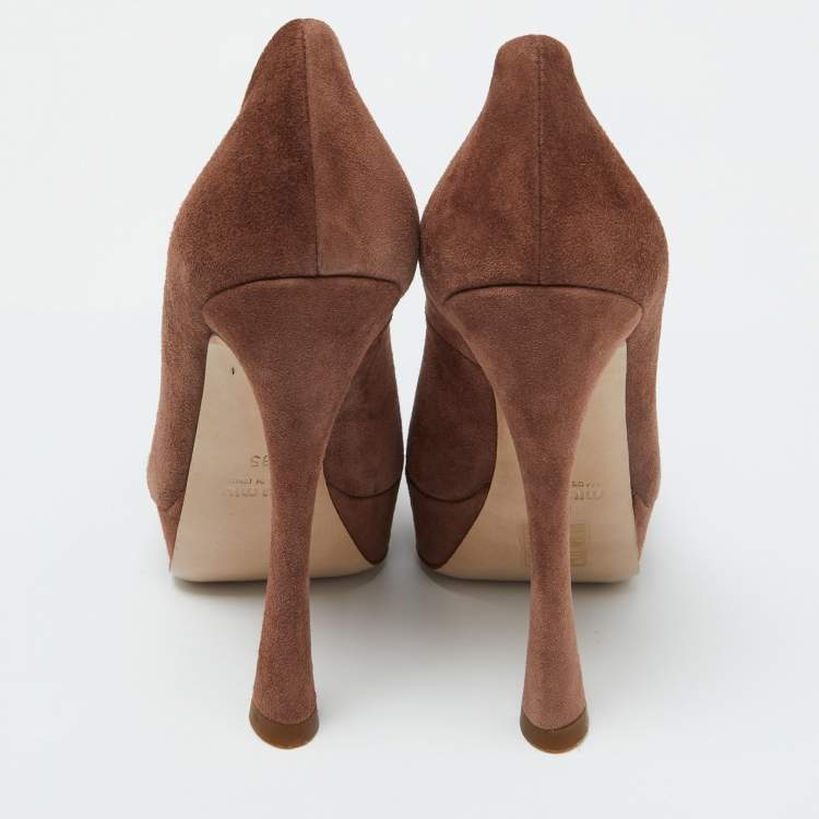 Pre Owned Miu Miu Brown Suede Platform Pumps Size 35