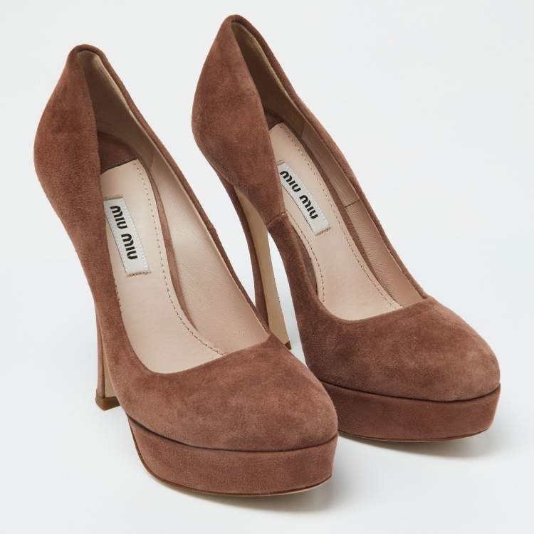Pre Owned Miu Miu Brown Suede Platform Pumps Size 35