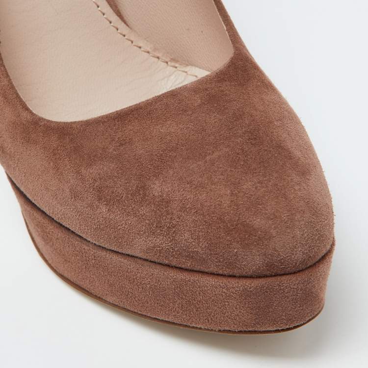 Pre Owned Miu Miu Brown Suede Platform Pumps Size 35