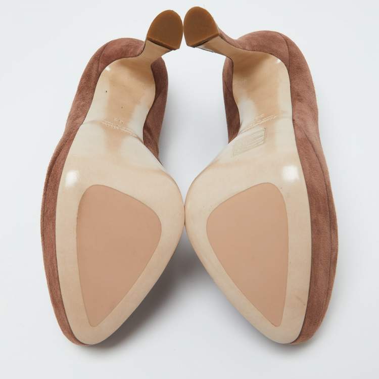 Pre Owned Miu Miu Brown Suede Platform Pumps Size 35