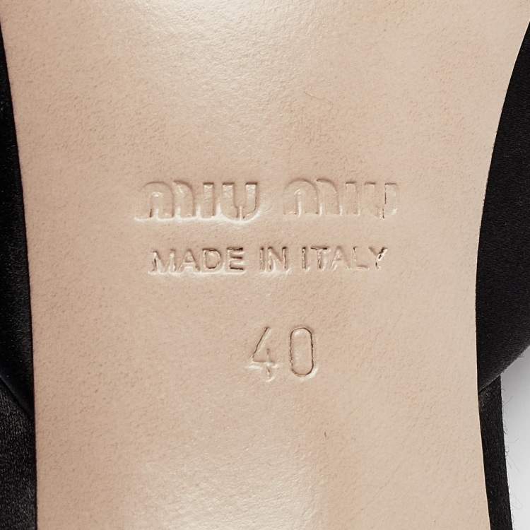 Pre Owned Miu Miu Black Satin Buckle Detail Crystal Embellished Slide Sandals Size 40